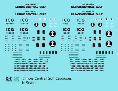 Illinois Central Gulf Caboose Black  - Decal - Choose Scale