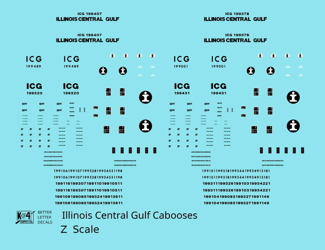 Illinois Central Gulf Caboose Black  - Decal - Choose Scale