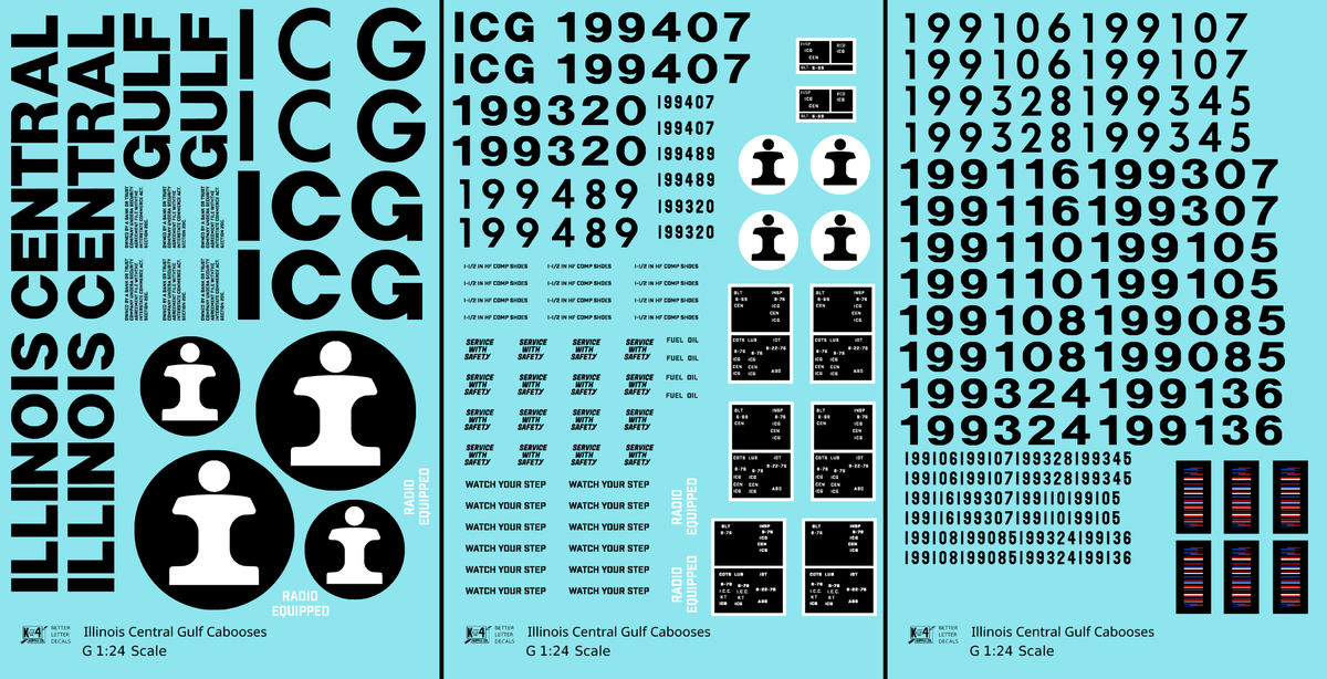 Illinois Central Gulf Caboose Black  - Decal - Choose Scale