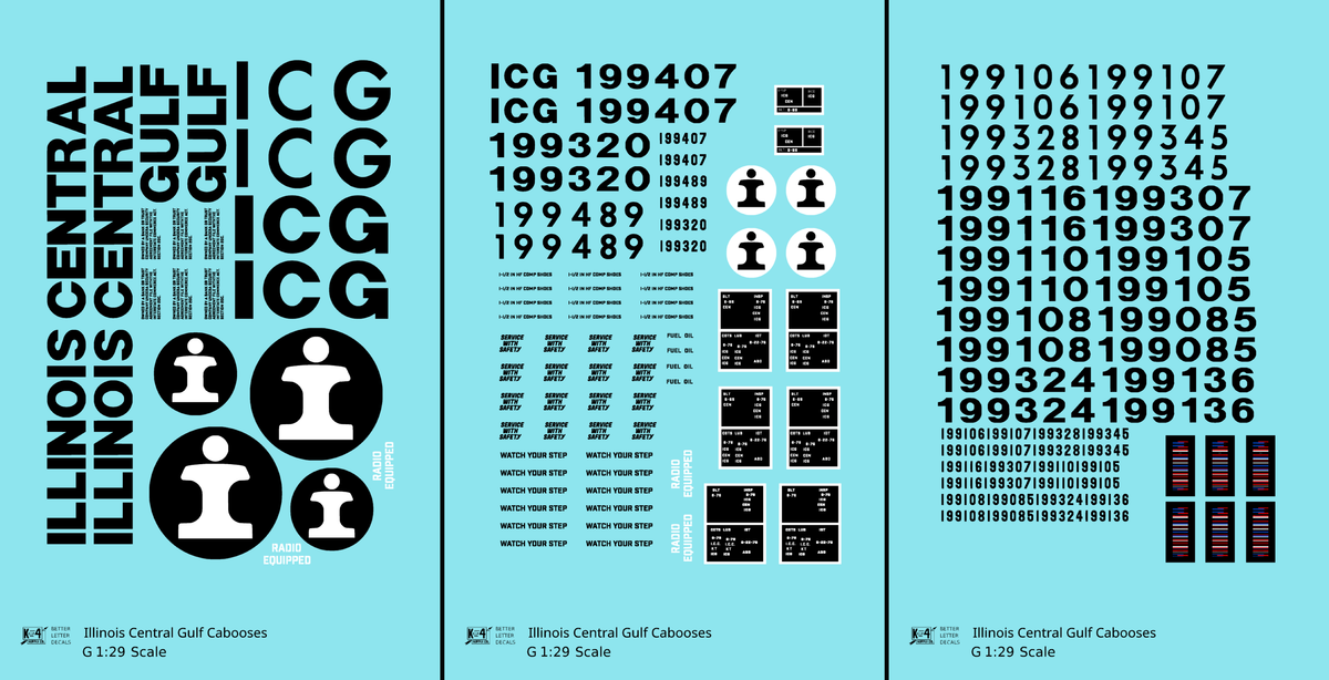 Illinois Central Gulf Caboose Black  - Decal - Choose Scale