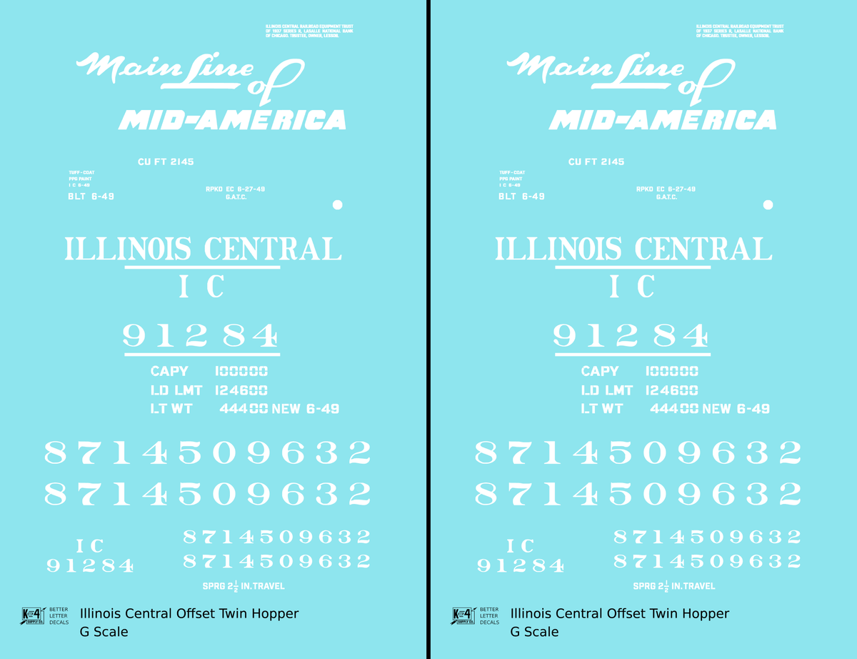 Illinois Central Offset Twin Hopper White Mainline Of Mid-America