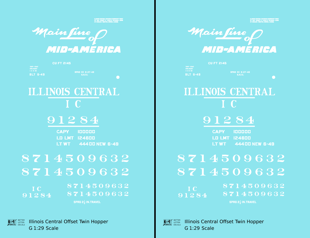 Illinois Central Offset Twin Hopper White Mainline Of Mid-America