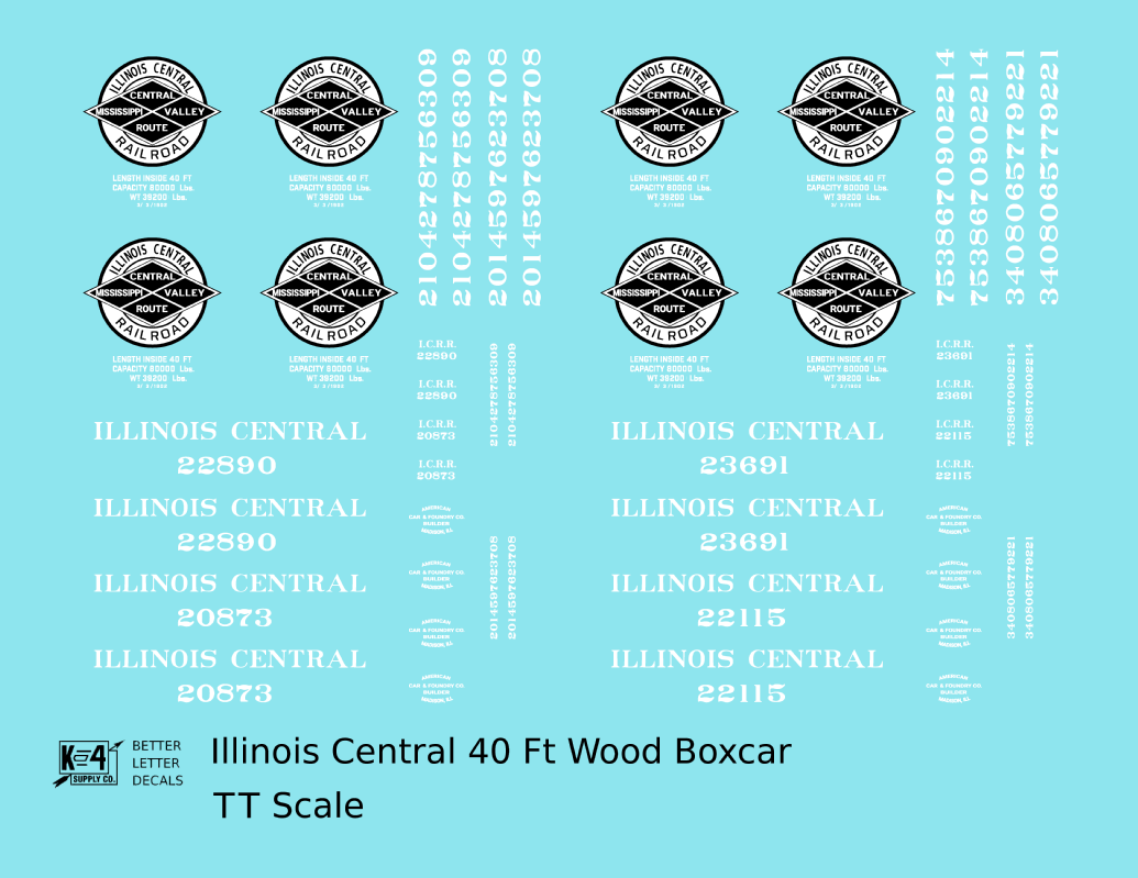 Illinois Central 40 Ft Wood Boxcar White