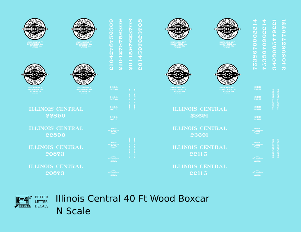 Illinois Central 40 Ft Wood Boxcar White
