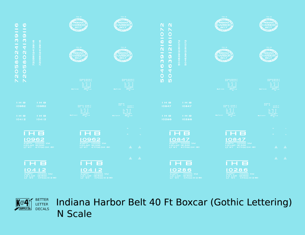 Indiana Harbor Belt 40 Ft Boxcar White Gothic Lettering