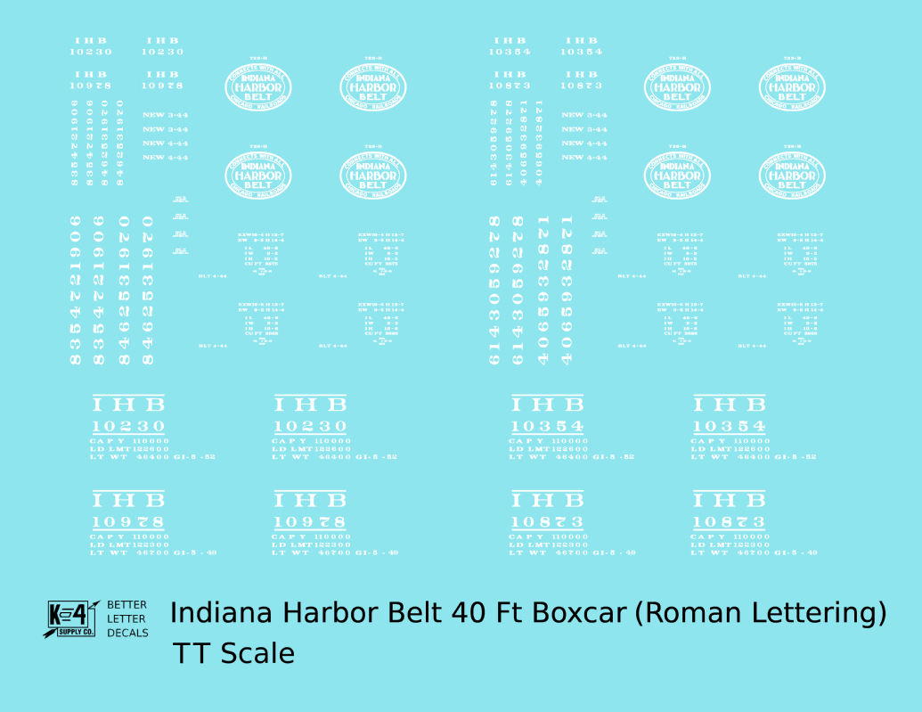 Indiana Harbor Belt 40 Ft Boxcar White Roman Lettering