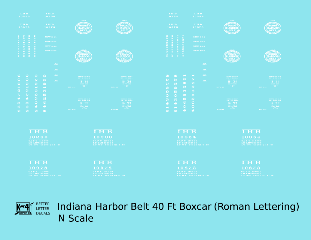 Indiana Harbor Belt 40 Ft Boxcar White Roman Lettering