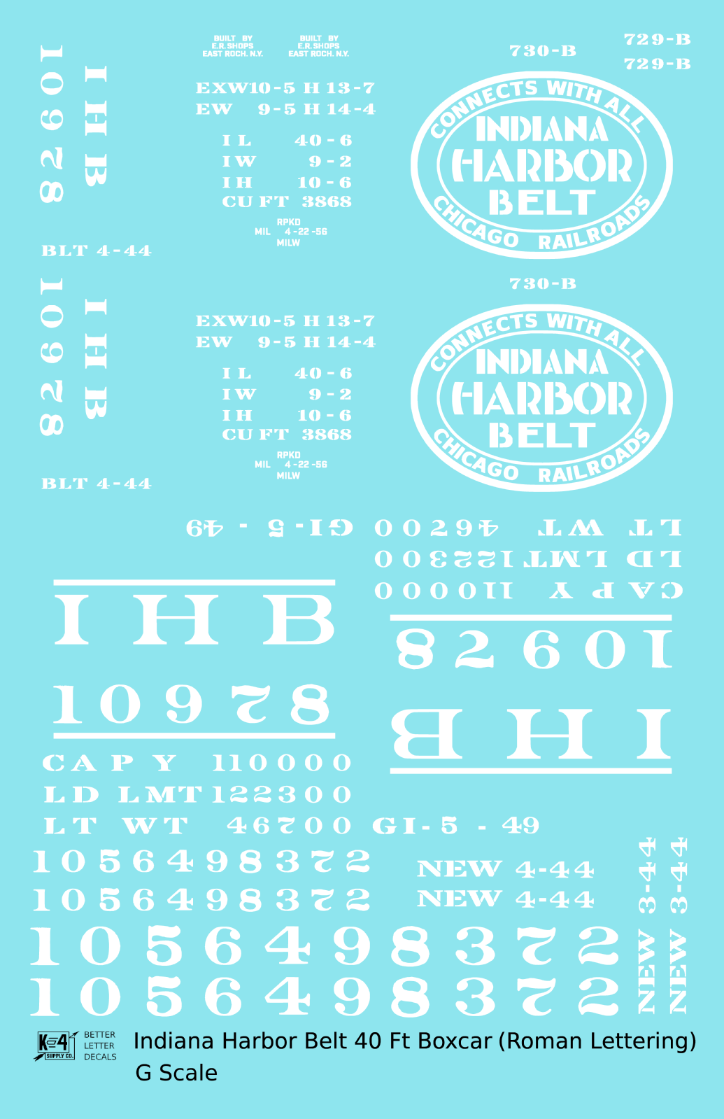 Indiana Harbor Belt 40 Ft Boxcar White Roman Lettering