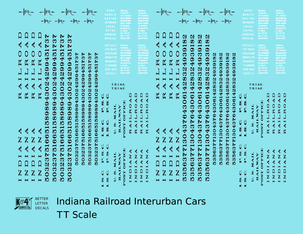 Indiana Railroad Interurban Trolley Car Black and Silver  - Decal - Choose Scale