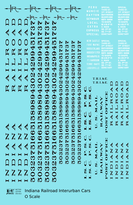 Indiana Railroad Interurban Trolley Car Black and Silver  - Decal Sheet