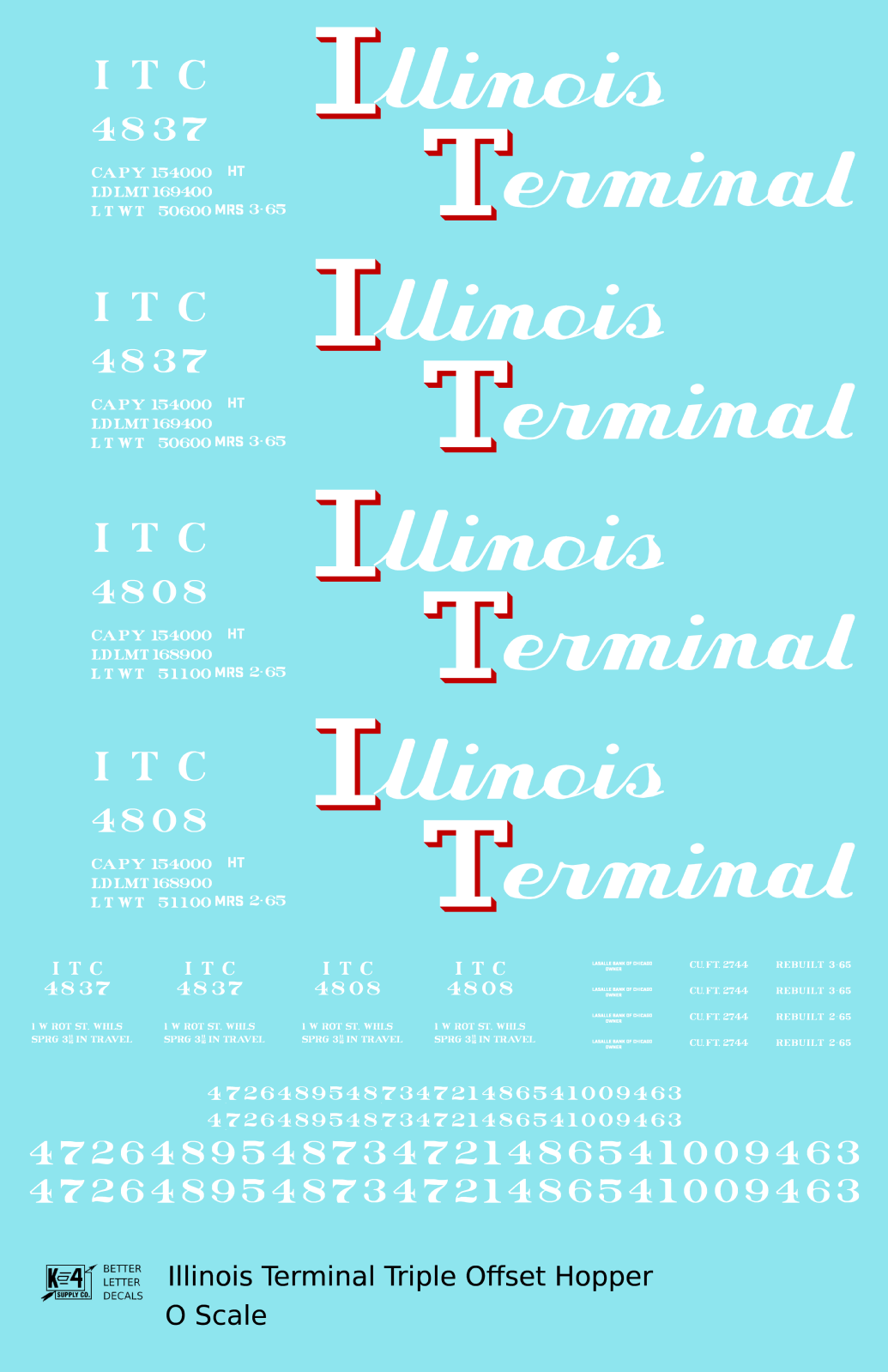 Illinois Terminal Offset Triple Hopper White and Red