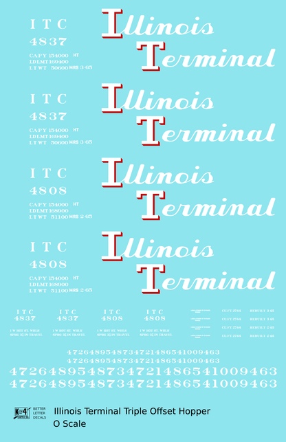 Illinois Terminal Offset Triple Hopper White and Red