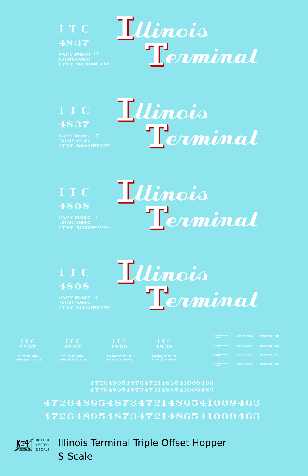 Illinois Terminal Offset Triple Hopper White and Red