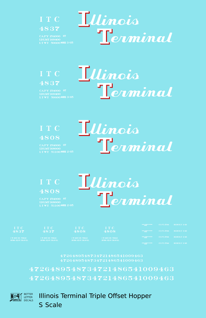 Illinois Terminal Offset Triple Hopper White and Red