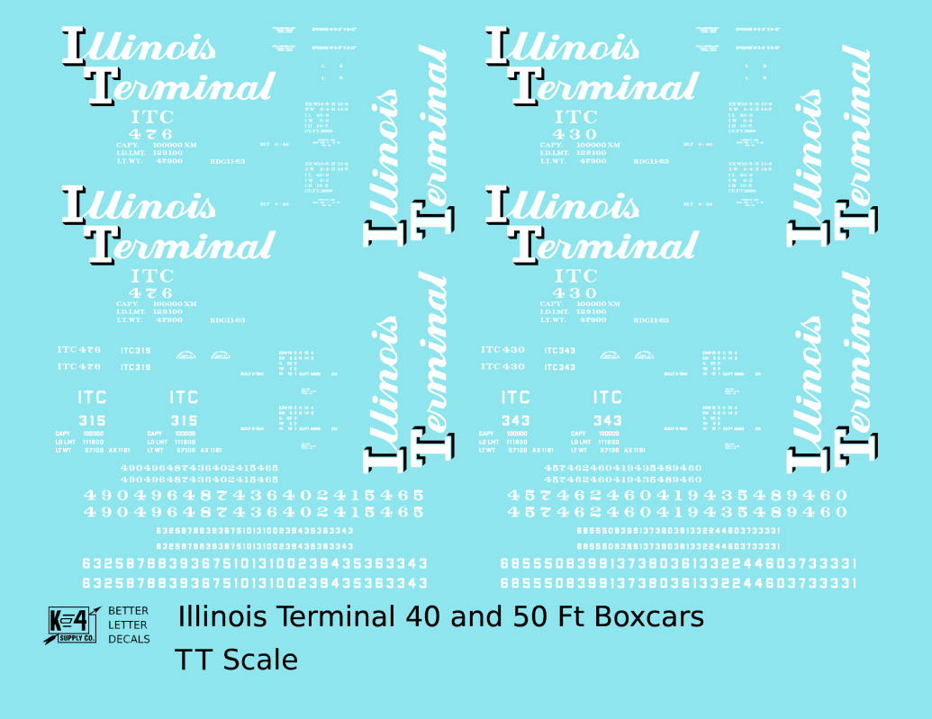 Illinois Terminal 40 and 50 Ft Boxcar White and Black