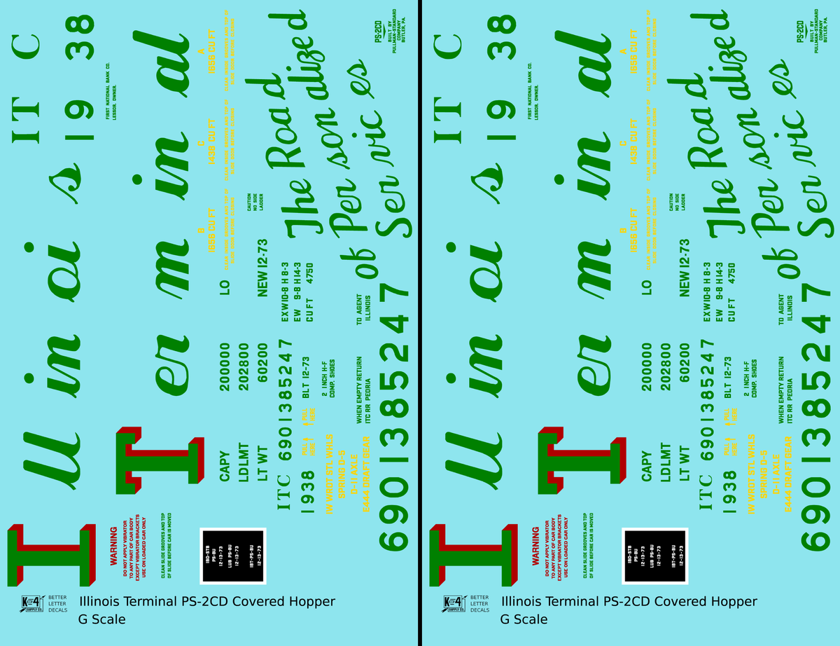 Illinois Terminal PS2-CD Covered Hopper Red and Green