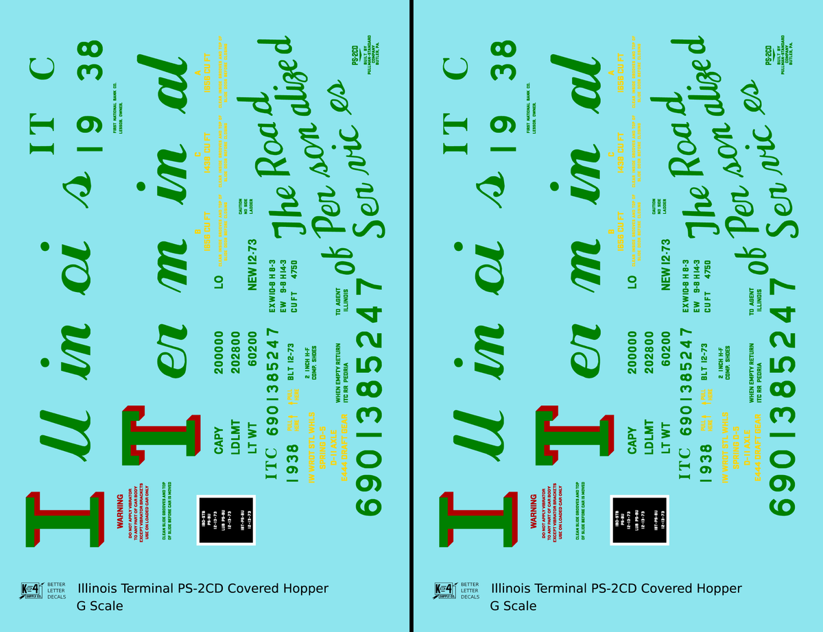 Illinois Terminal PS2-CD Covered Hopper Red and Green