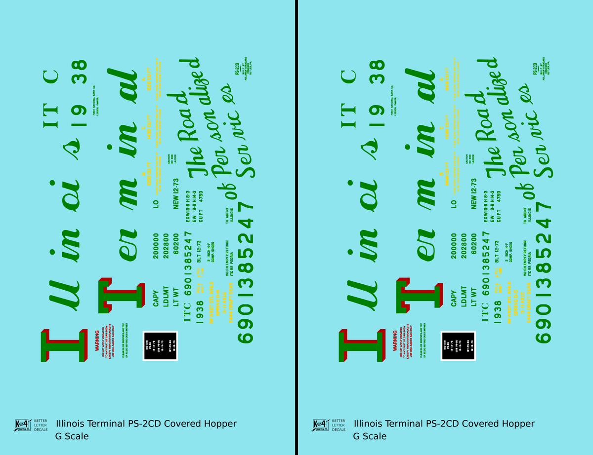 Illinois Terminal PS2-CD Covered Hopper Red and Green