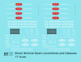 Illinois Terminal Steam Locomotive White and Red  - Decal - Choose Scale