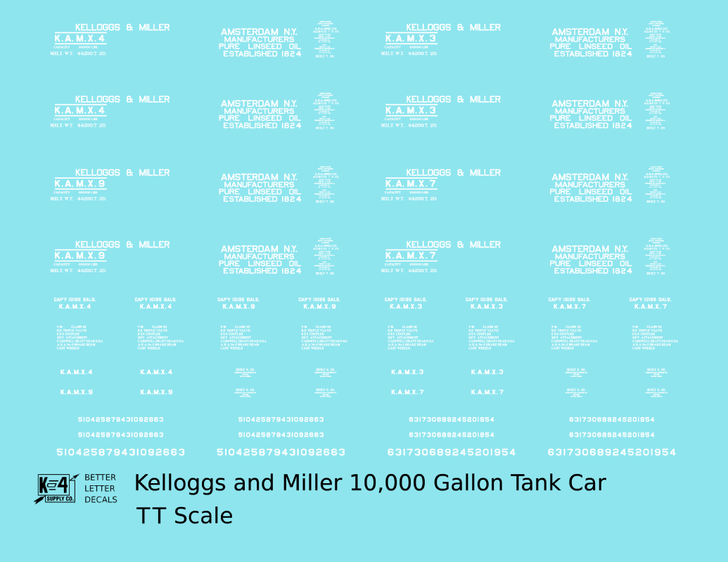 Kelloggs and Miller Linseed Oil Tank Car White Amsterdam, NY