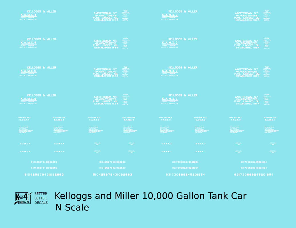 Kelloggs and Miller Linseed Oil Tank Car White Amsterdam, NY