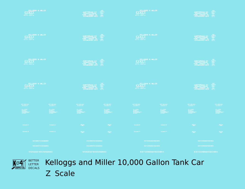Kelloggs and Miller Linseed Oil Tank Car White Amsterdam, NY