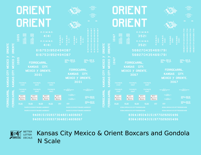 Kansas City, Mexico and Orient Boxcars and Gondola White KCMO - Decal - Choose Scale