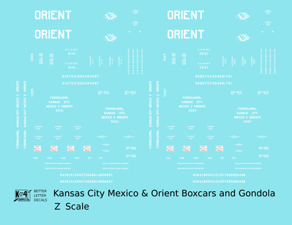 Kansas City, Mexico and Orient Boxcars and Gondola White KCMO