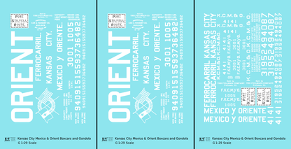 Kansas City, Mexico and Orient Boxcars and Gondola White KCMO - Decal - Choose Scale