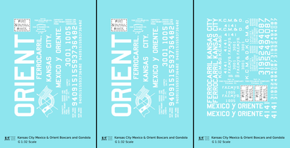 Kansas City, Mexico and Orient Boxcars and Gondola White KCMO - Decal - Choose Scale