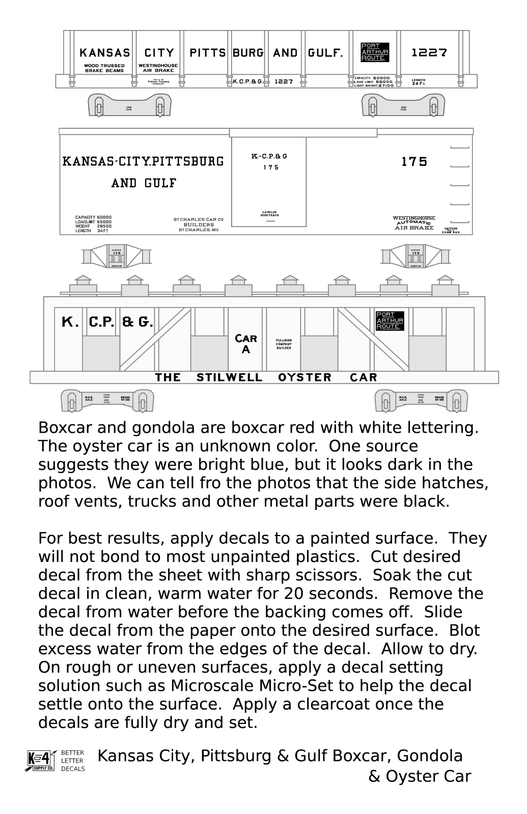Kansas City, Pittsburg and Gulf Boxcar, Gondola and Oyster Car White KCS - Decal