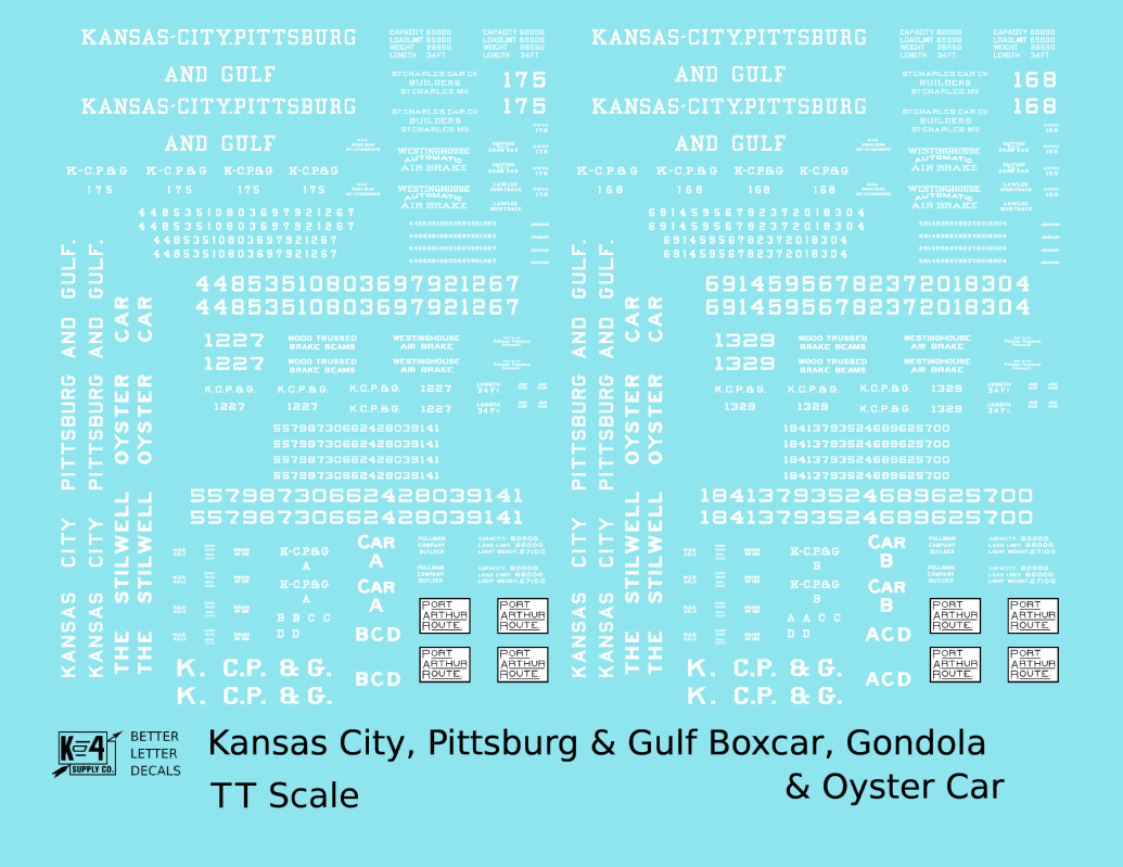 Kansas City, Pittsburg and Gulf Boxcar, Gondola and Oyster Car White KCS