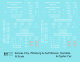 Kansas City, Pittsburg and Gulf Boxcar, Gondola and Oyster Car White KCS - Decal - Choose Scale