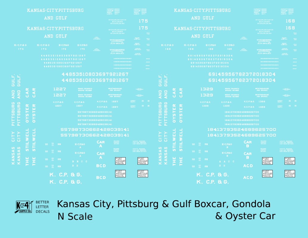 Kansas City, Pittsburg and Gulf Boxcar, Gondola and Oyster Car White KCS
