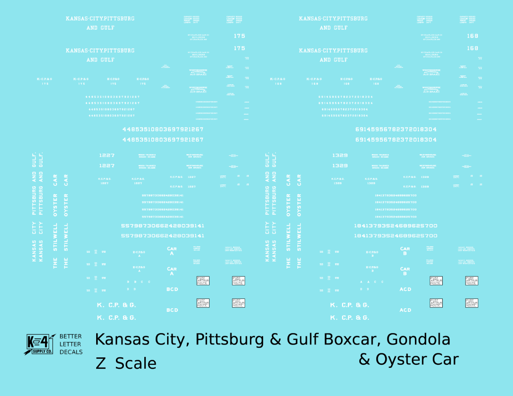 Kansas City, Pittsburg and Gulf Boxcar, Gondola and Oyster Car White KCS - Decal - Choose Scale
