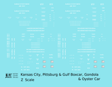 Kansas City, Pittsburg and Gulf Boxcar, Gondola and Oyster Car White KCS - Decal - Choose Scale