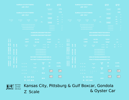 Kansas City, Pittsburg and Gulf Boxcar, Gondola and Oyster Car White KCS