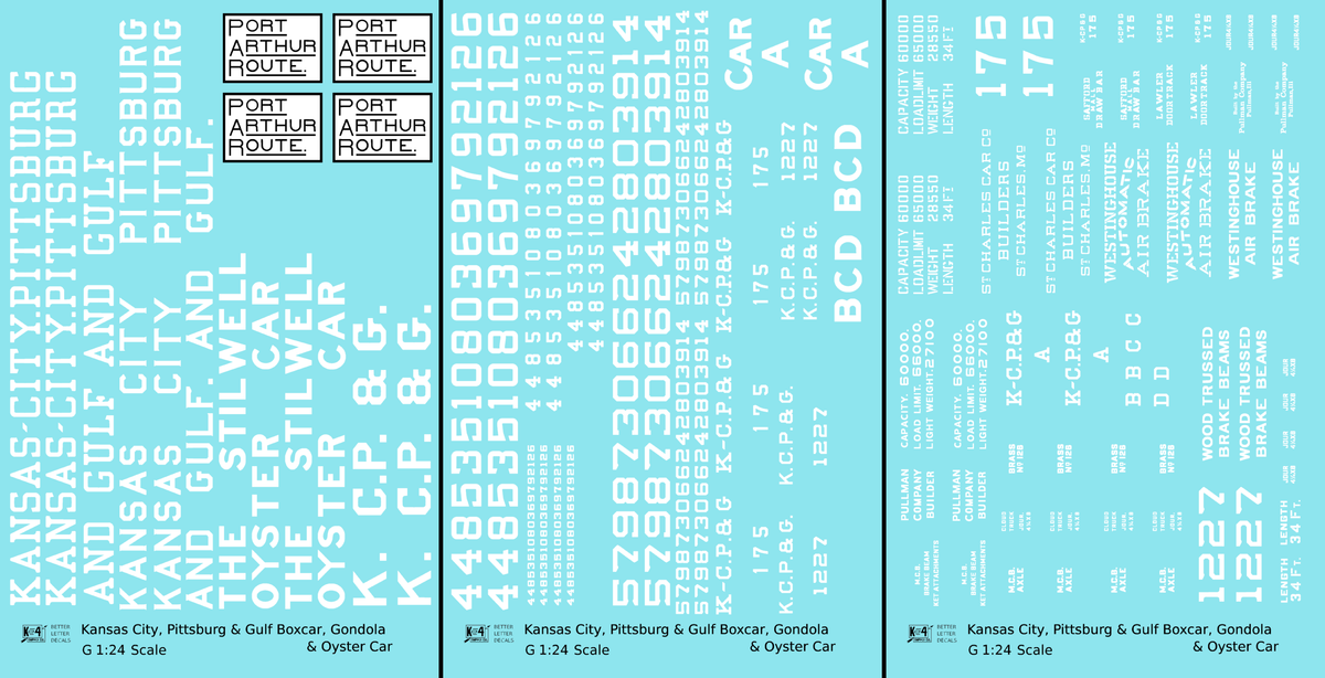 Kansas City, Pittsburg and Gulf Boxcar, Gondola and Oyster Car White KCS - Decal - Choose Scale