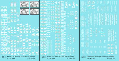 Kansas City, Pittsburg and Gulf Boxcar, Gondola and Oyster Car White KCS - Decal - Choose Scale