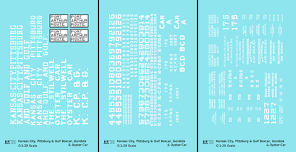 Kansas City, Pittsburg and Gulf Boxcar, Gondola and Oyster Car White KCS - Decal - Choose Scale