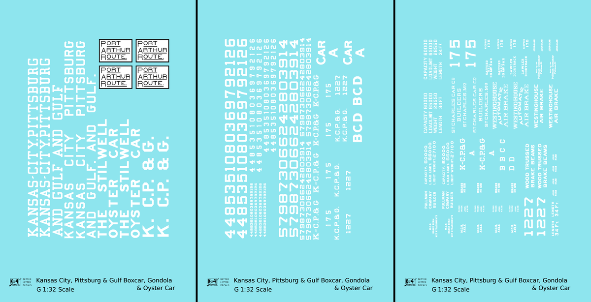Kansas City, Pittsburg and Gulf Boxcar, Gondola and Oyster Car White KCS - Decal - Choose Scale