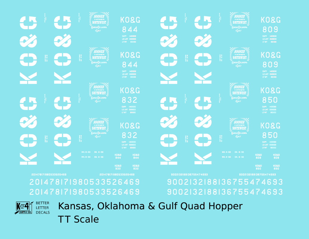 Kansas Oklahoma and Gulf Quad Hopper White KO&G