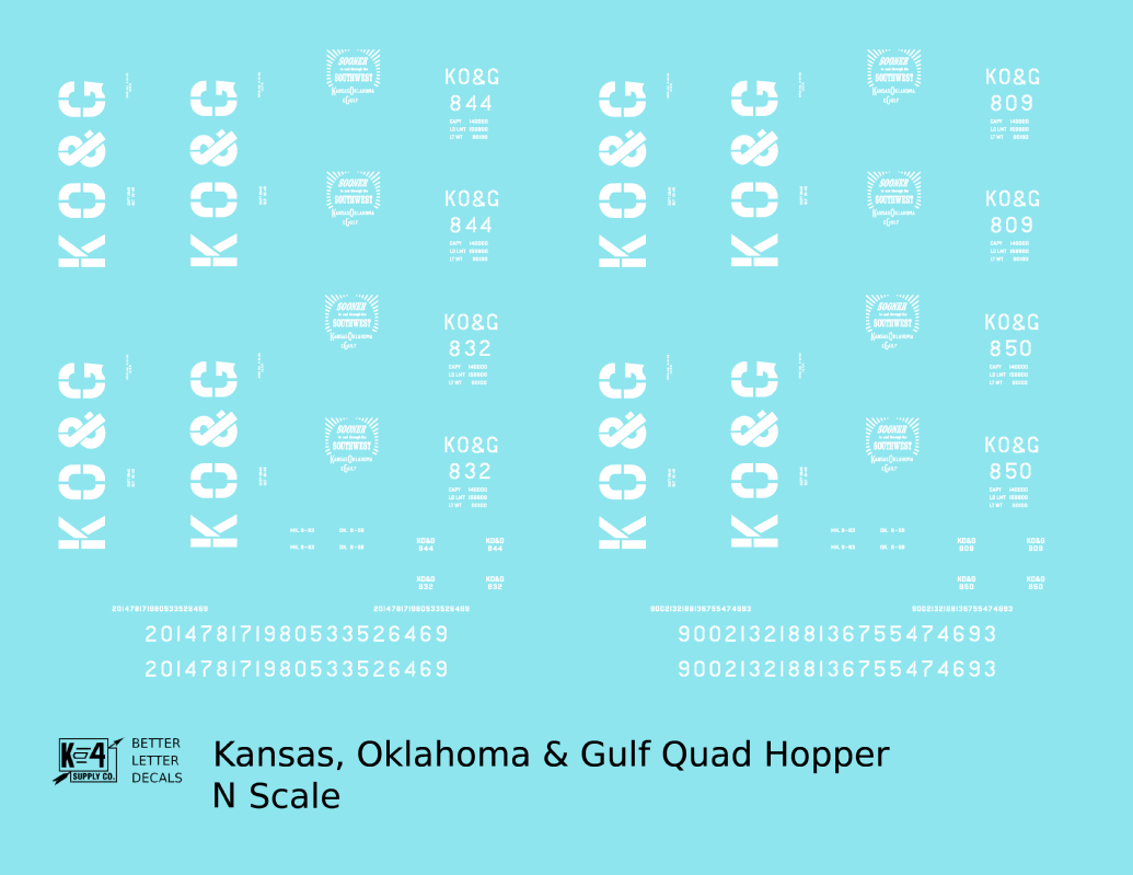Kansas Oklahoma and Gulf Quad Hopper White KO&G