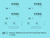 Kansas, Oklahoma and Gulf 50 Ft Insulated Boxcar Black  - Decal - Choose Scale