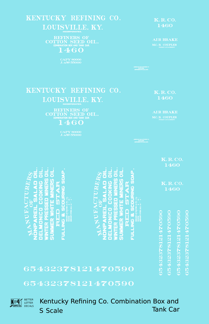 Kentucky Refining Co Combination Tank & Boxcar White Louisville