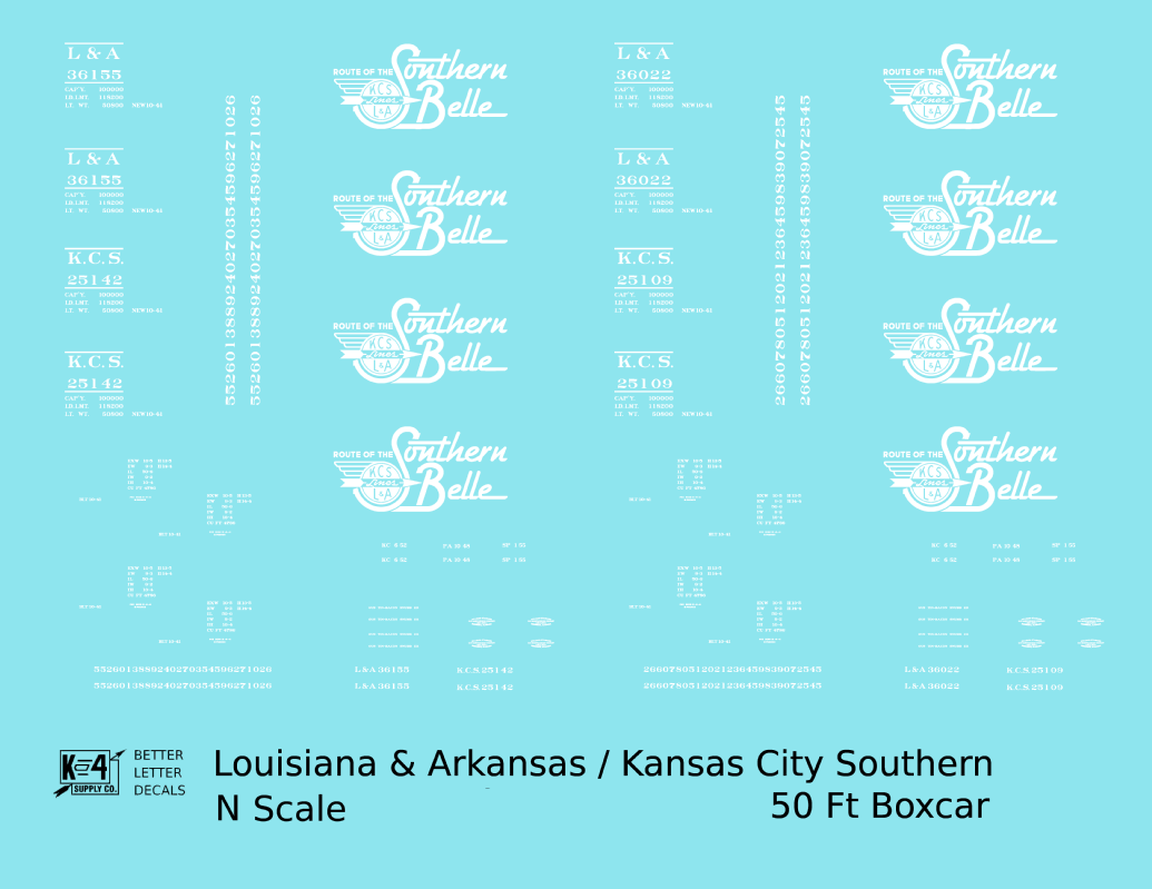 Kansas City Southern / Louisiana and Arkansas 50 Ft Boxcar White Southern Belle