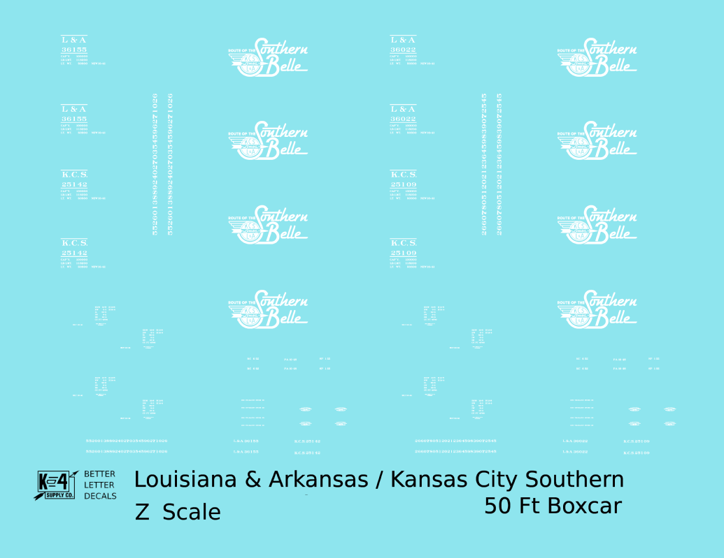 Kansas City Southern / Louisiana and Arkansas 50 Ft Boxcar White Southern Belle