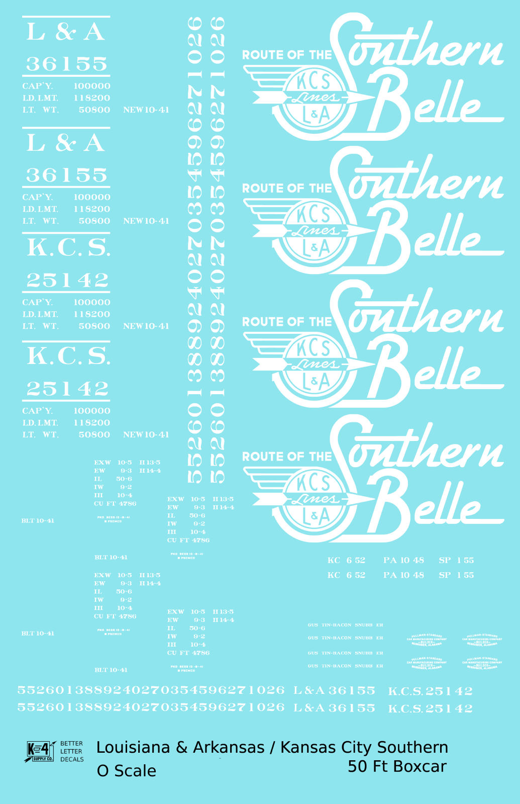 Kansas City Southern / Louisiana and Arkansas 50 Ft Boxcar White Southern Belle