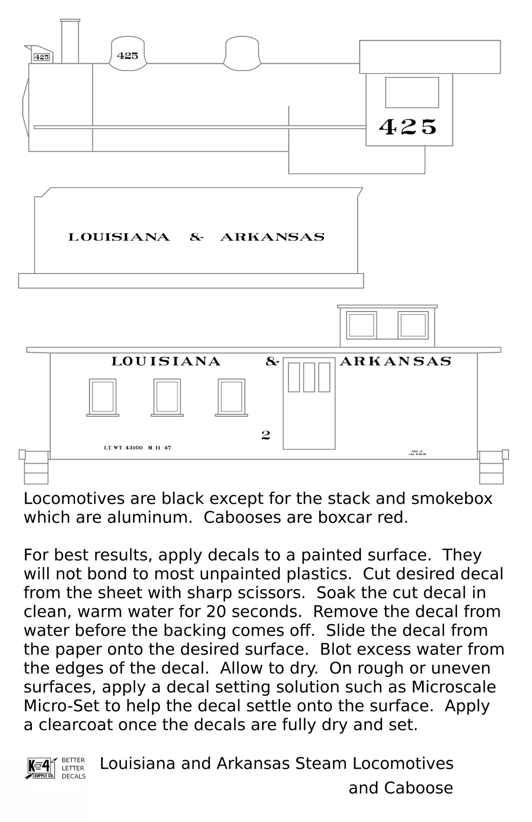 Louisiana and Arkansas Steam Locomotive and Caboose White KCS