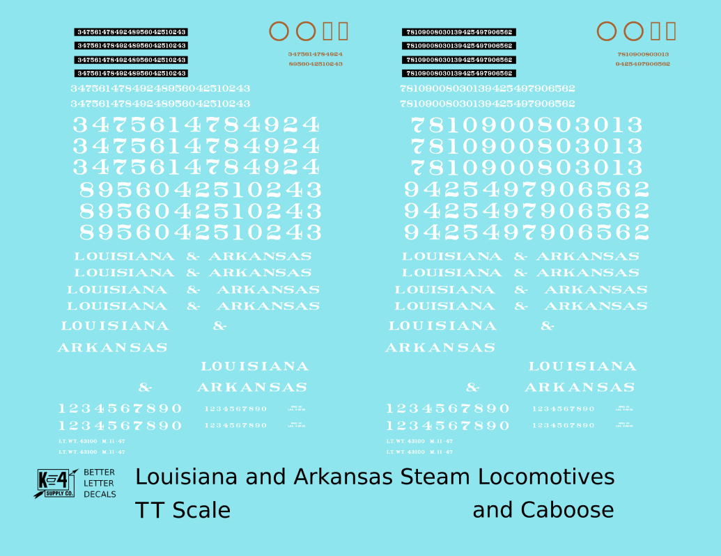 Louisiana and Arkansas Steam Locomotive and Caboose White KCS